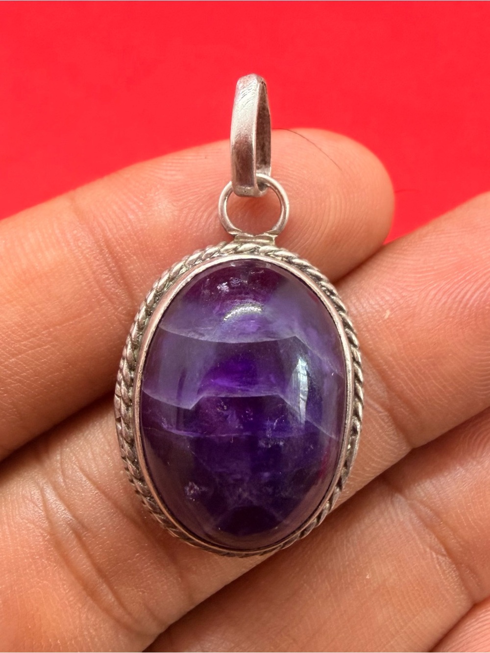 Sterling Silver Amethyst Oval Pendant - Purple